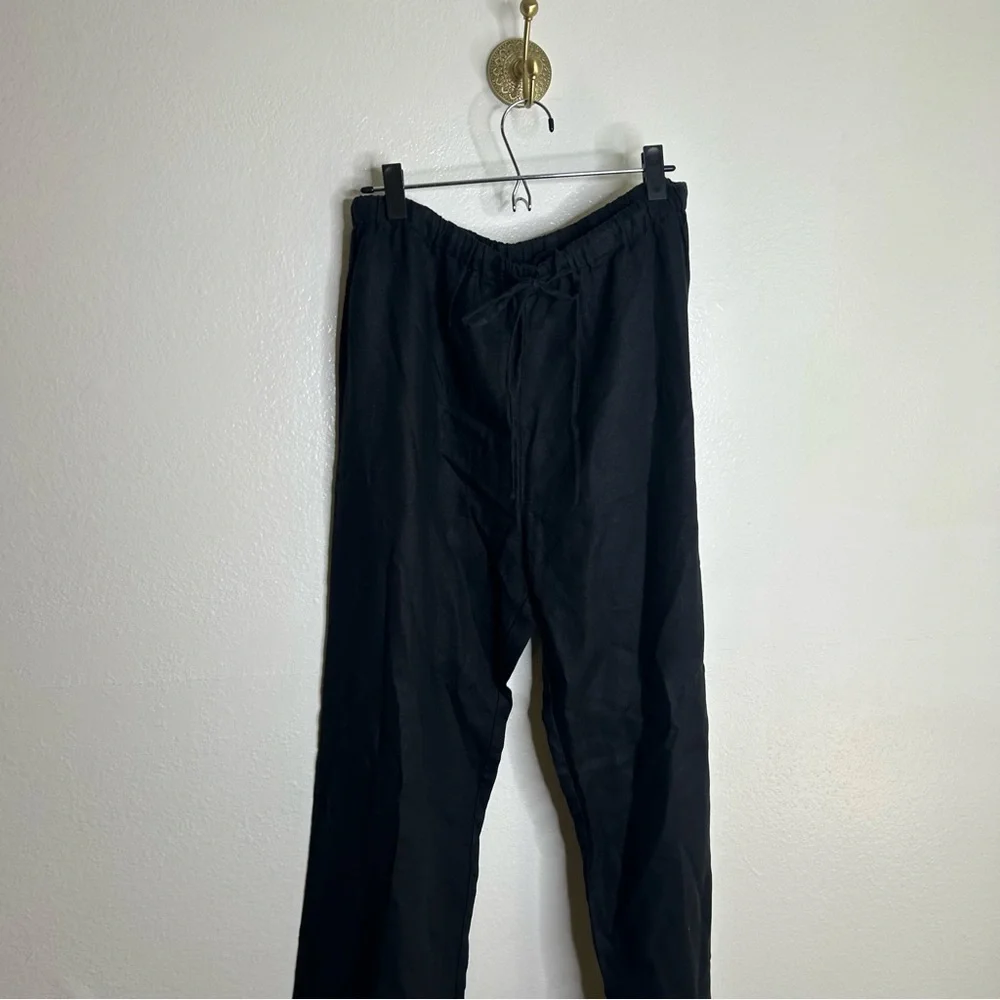 Reformation Olina 100% Linen Black Straight Leg Drawstring Trouser Pant XL